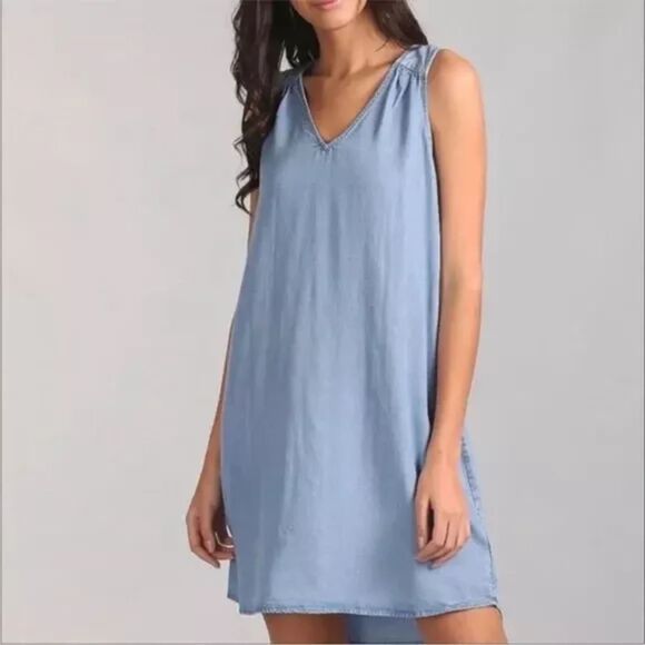 GAP Womens Light Blue Denim Sleeveless V Neck Mini Shift Dress XS - Picture 1 of 8
